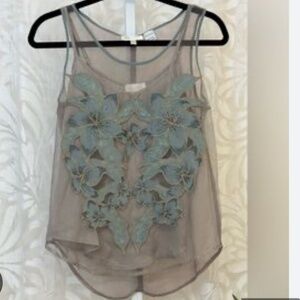 Miss Me Embellished Mesh Sleeveless Tank with Camisole in Jasmine Combo sz S EUC